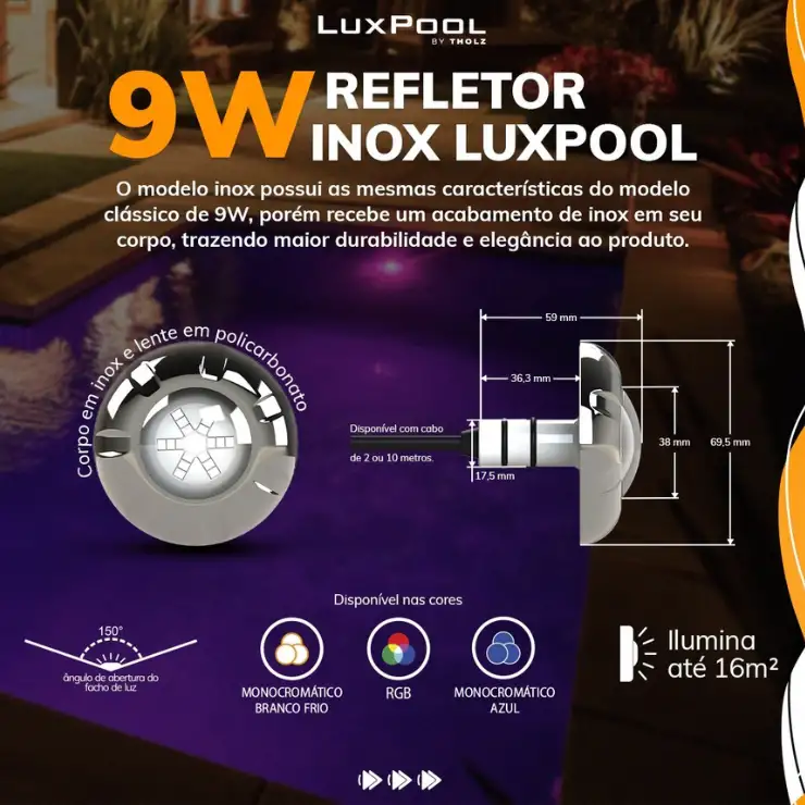 THOLZ - Refletores Inox Luxpool - Leds - 9w